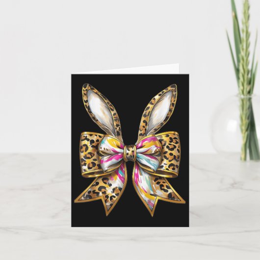 Osterhase Leopard Coquette Bow Happy Oster Gir Karte (Vorderseite)