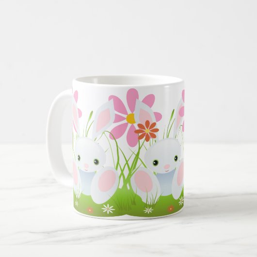 Osterhase - Little Blue Bunny mit Blume Kaffeetasse (Vorderseite Links)