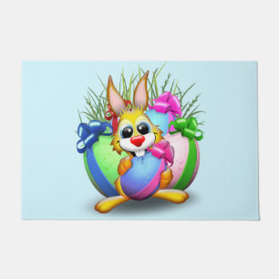 Osterhase Lustiger und niedlicher Charakter beißt Fußmatte