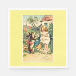 Osterhase & Mädchen Vintage-Ostern Papier Serviett Serviette