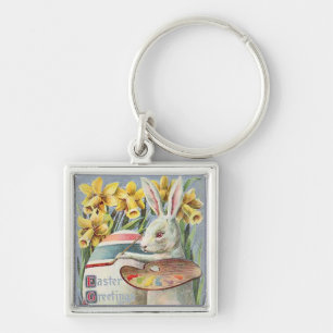 Osterhase-Maler malt ein Ei, ZSSG im Vintage-Stil Schlüsselanhänger
