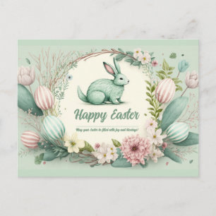 Osterhase Mint in einem floralen Kranz Postkarte