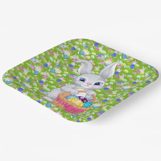 Osterhase mit Basket Egg Party Pappteller (Gewinkelt)