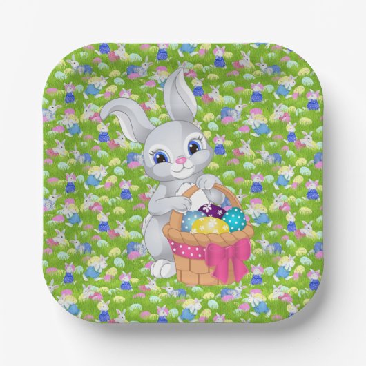Osterhase mit Basket Egg Party Pappteller (Vorderseite)