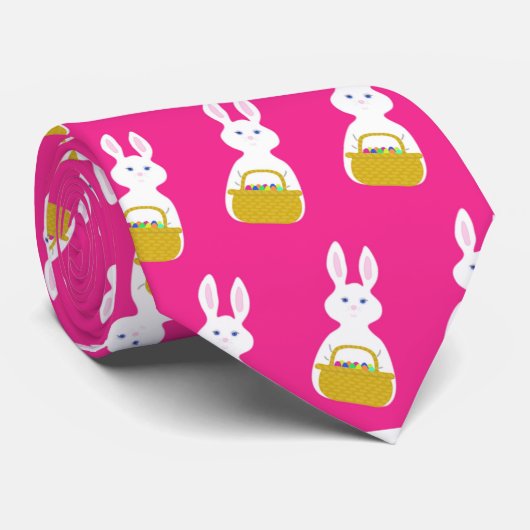 Osterhase mit Basket Fuchsia Hintergrund Krawatte (Gerollt)