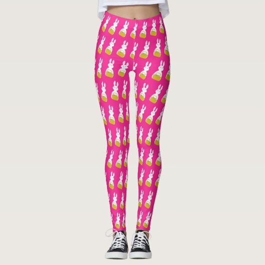 Osterhase mit Basket Fuchsia Hintergrund Leggings (Vorderseite)