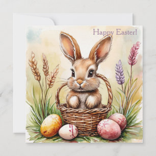 Osterhase mit bemalten Eiern, Aquarell Einladung