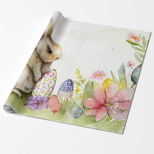 Osterhase mit bemalten Eiern im Garten Geschenkpapier (Ungerollt)