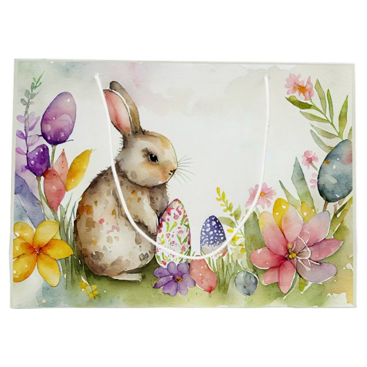 Osterhase mit bemalten Eiern im Garten Große Geschenktüte (Rückseite)