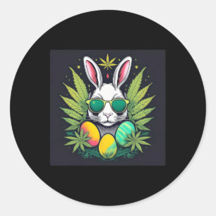 Osterhase mit Blätter Runder Aufkleber