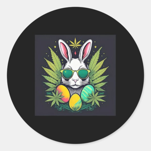 Osterhase mit Blätter Runder Aufkleber (Vorderseite)