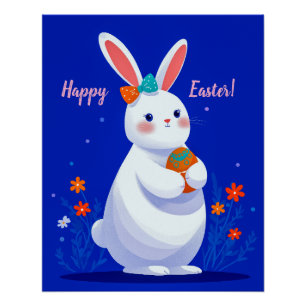 Osterhase mit blauem Hintergrund Poster