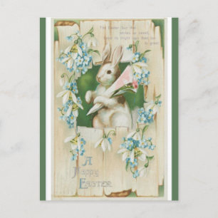 Osterhase mit blauen Blumen im Vintage-Stil Postkarte
