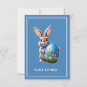 Osterhase mit blauer Schleife -  Einladung (Vorderseite)