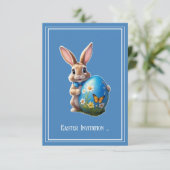 Osterhase mit blauer Schleife -  Einladung (Stehend Vorderseite)