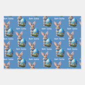 Osterhase mit blauer Schleife - Geschenkpapier Set (Vorderseite)