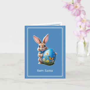 Osterhase mit blauer Schleife -  Karte