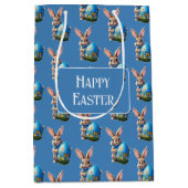 Osterhase mit blauer Schleife - Mittlere Geschenktüte (Vorderseite)