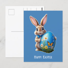 Osterhase mit blauer Schleife -  Postkarte