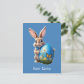 Osterhase mit blauer Schleife -  Postkarte (Stehend Vorderseite)