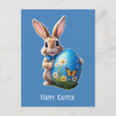 Osterhase mit blauer Schleife -  Postkarte (Vorderseite)