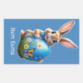 Osterhase mit blauer Schleife -  Rechteckiger Aufkleber (Vorderseite)