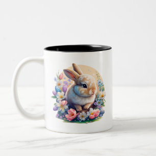 Osterhase mit Blume, Frühling Sonniger Osterntag Zweifarbige Tasse