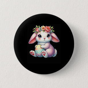 Osterhase mit Blume Kronmädchen Frauen im Mund Button