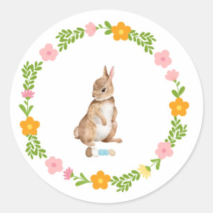 Osterhase mit Blume Runder Aufkleber