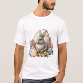 Osterhase mit Blume und Eiern, bunte Blüte T-Shirt (Vorderseite)