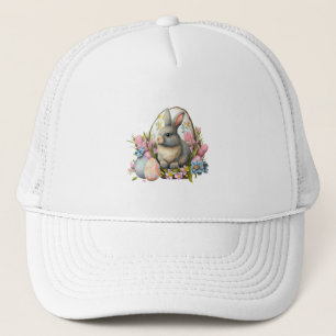 Osterhase mit Blume und Eiern, bunte Blüte Truckerkappe