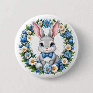 Osterhase mit Blumen  Button