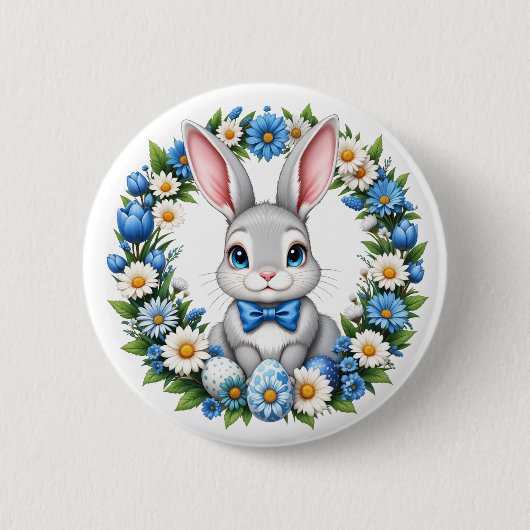 Osterhase mit Blumen  Button (Vorderseite)