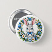 Osterhase mit Blumen  Button (Vorne & Hinten)