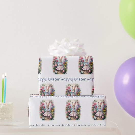 Osterhase mit Blumen Frohe Ostern Geschenkpapier (Partygeschenke)