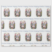 Osterhase mit Blumen Frohe Ostern Geschenkpapier (Flach)