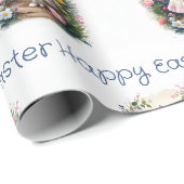Osterhase mit Blumen Frohe Ostern Geschenkpapier (Rolleneckpunkt)