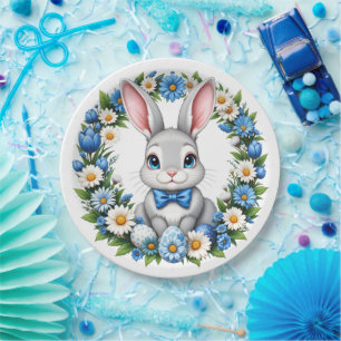 Osterhase mit Blumen  Pappteller