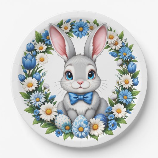 Osterhase mit Blumen Pappteller (Vorderseite)
