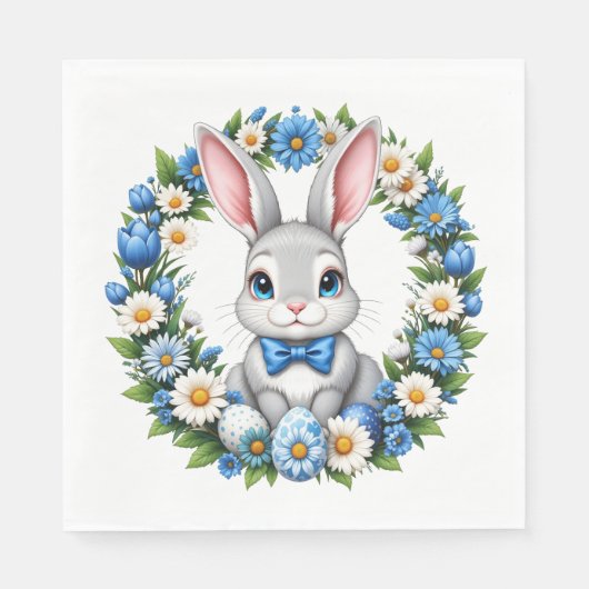Osterhase mit Blumen Serviette (Vorderseite)