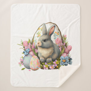 Osterhase mit Blumen und Eiern, farbenfrohe Blüten Sherpadecke