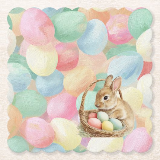 Osterhase mit Blumen und Ostereiern Untersetzer (Vorderseite)