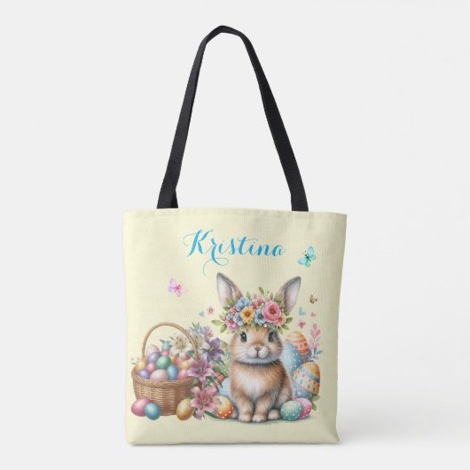 Osterhase mit Blumenkorb und gefärbten Eiern Tasche (Rückseite)