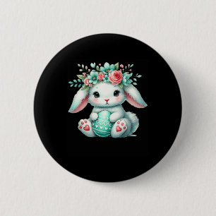 Osterhase mit Blumenkrone Mädchen Frauen Floral  Button