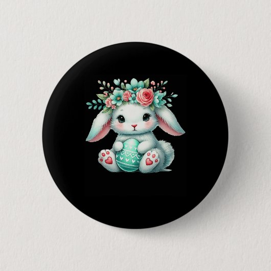 Osterhase mit Blumenkrone Mädchen Frauen Floral Button (Vorderseite)