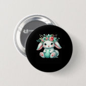 Osterhase mit Blumenkrone Mädchen Frauen Floral Button (Vorne & Hinten)