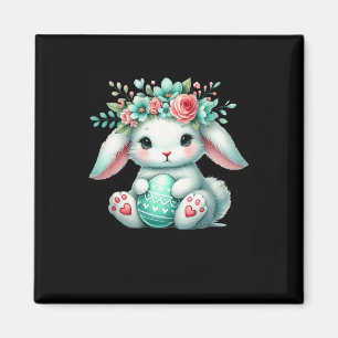 Osterhase mit Blumenkrone Mädchen Frauen Floral Magnet