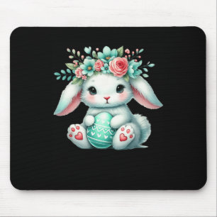 Osterhase mit Blumenkrone Mädchen Frauen Floral Mousepad