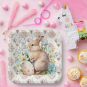 Osterhase mit Blumenmuster Pappteller (Party)