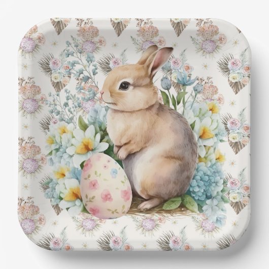 Osterhase mit Blumenmuster Pappteller (Vorderseite)